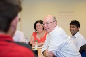 Alistair Burt in discussion with attendees and staff at Linden House