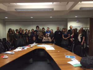 The first Takeover Challenge involved the Children's Health and Wellbeing Partnership hearing from 14 youth representatives. Lucy Watts (centre) co-chaired with DH DG for Social Care Jon Rouse.