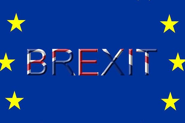 Brexit written out in union jack colours of red, white and blue.