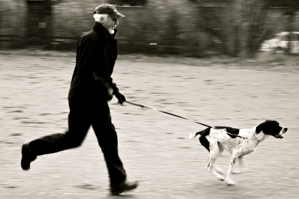 Man running with dog.
