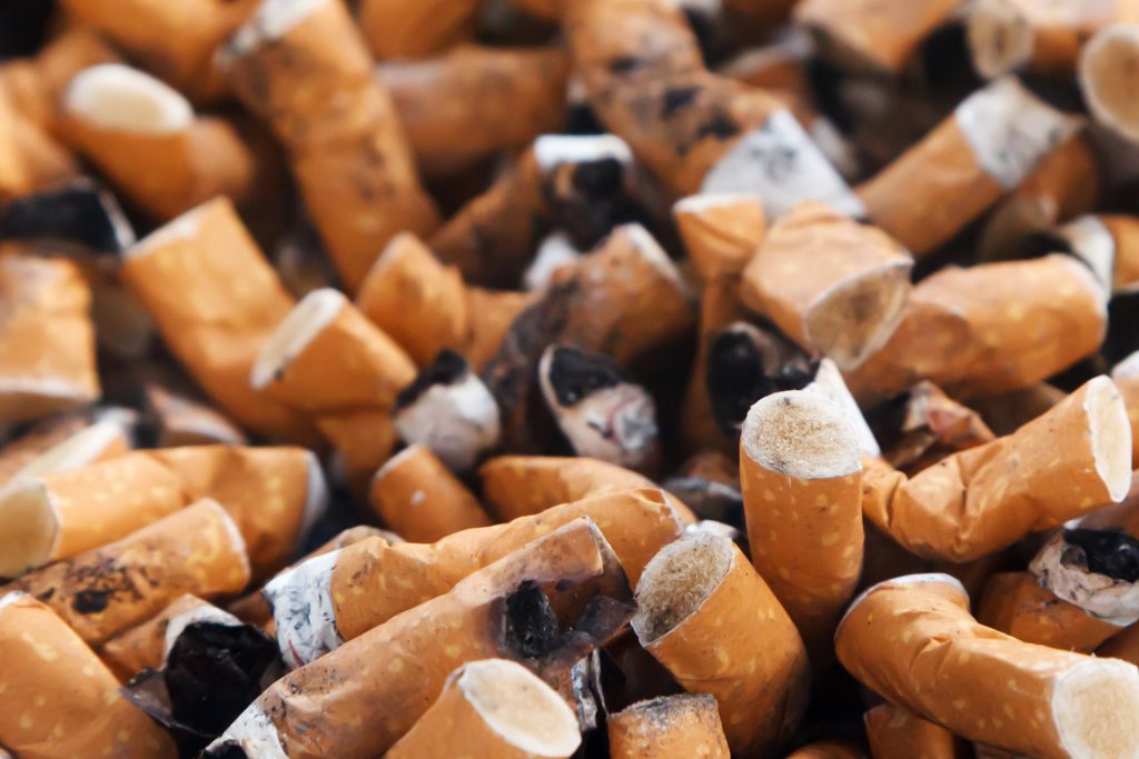 Cigarette butts to signify giving up smoking