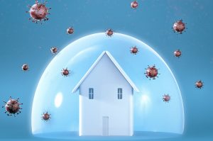 Care home in protective bubble with germs on the outside