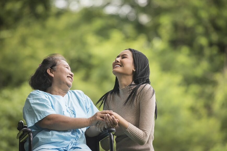 Mother and daughter outside