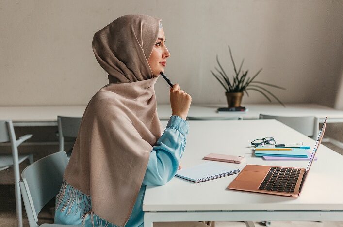 Muslim woman studying