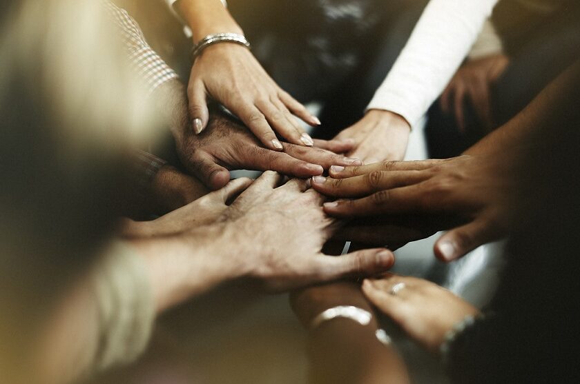 Diverse hands in a circle