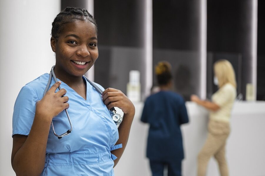 Smiling social care nurse