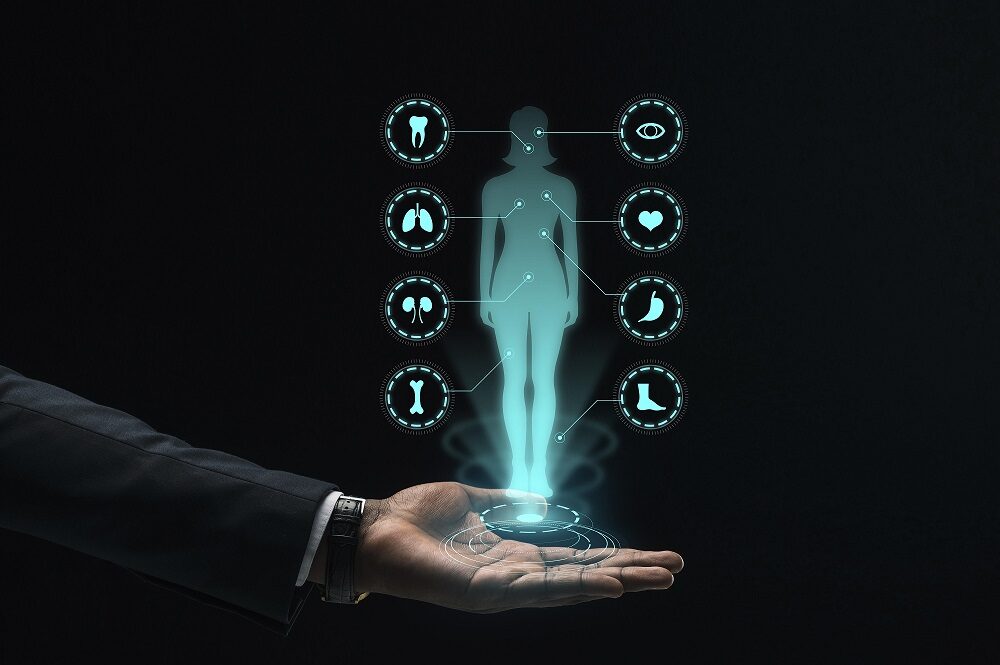 Hologram of human with vital signs indicated