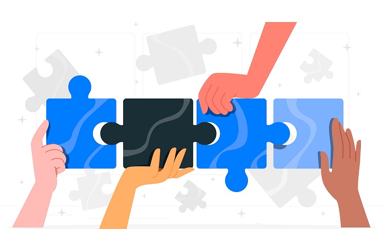 Jigsaw pieces comimng together to create a path