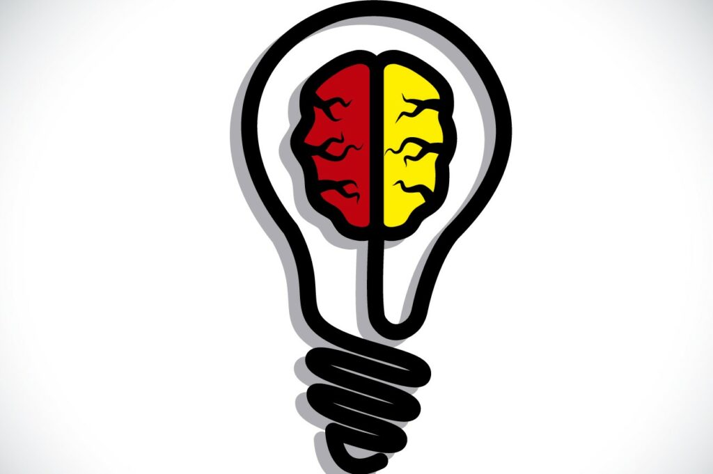Lightbulb with element in shape of brain